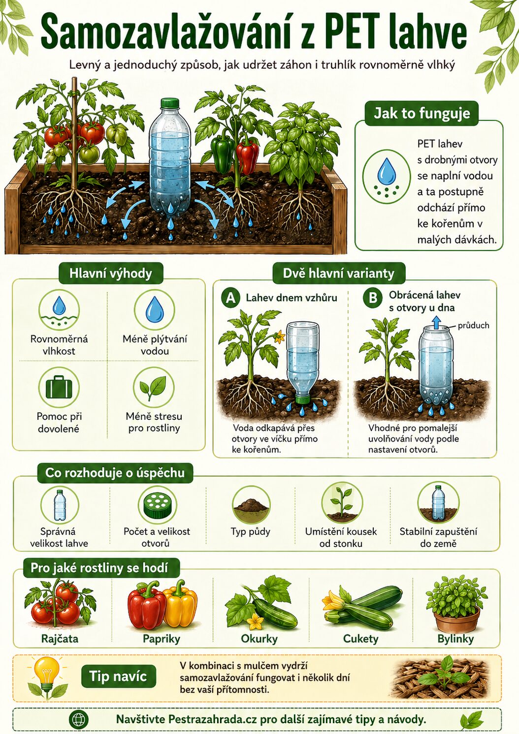 Samozavlažování pomocí pet lahve / Foto: Pestrazahrada.cz