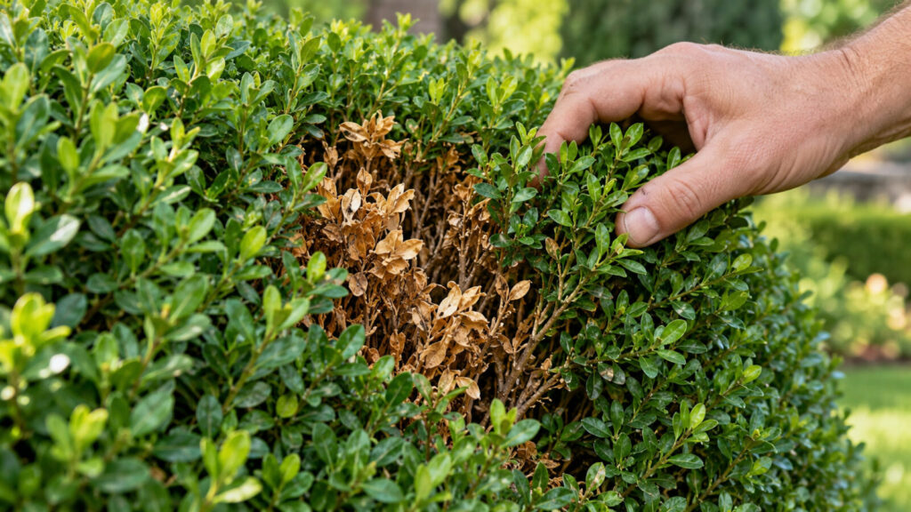 Buxus se suchými listy uvnitř keře / Foto: Pestrazahrada.cz